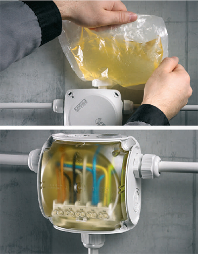 100% vattentät kopplingsdosa WP-serien med snabbhärdande tätningsgel förhindrar kondens och vatten att tränga in i kapslingen.