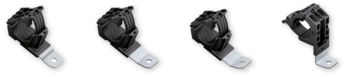 HellermannTytons kabelklämma Ratchet P-Clamp finns i varianterna rak 180° och vinklade i 15°, 30° och 90°.