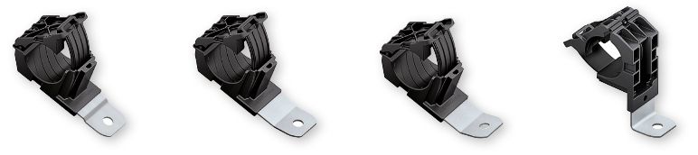 HellermannTytons kabelklämma Ratchet P-Clamp finns i varianterna rak 180° och vinklade i 15°, 30° och 90°.